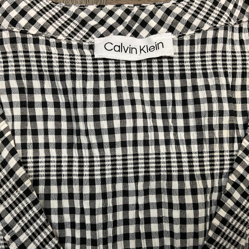 Calvin Klein Gingham Ruffle Hem Babydoll Dress Womens 14 Black White Cottagecore - Picture 4 of 8